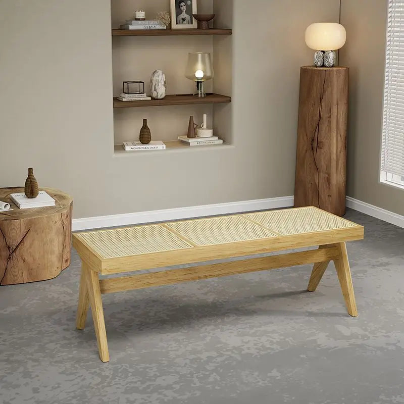 banc en rotin massif chaise longue et ottoman rétro polyvalent - vue 11 sur 14