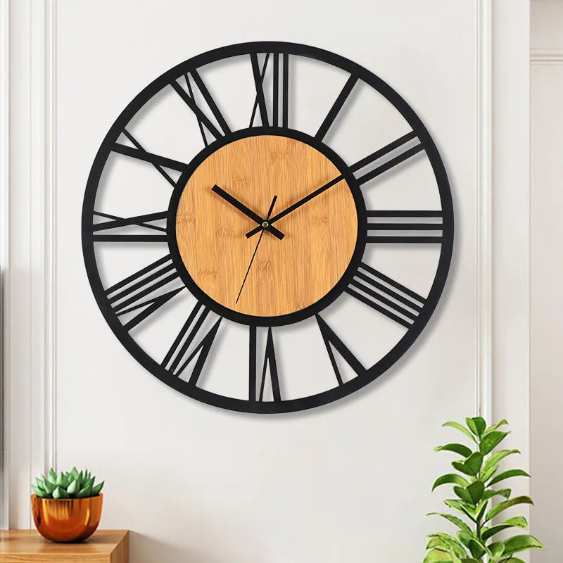 grande horloge murale 3d nordique rétro chiffres romains décorative silencieuse - vue 6 sur 7