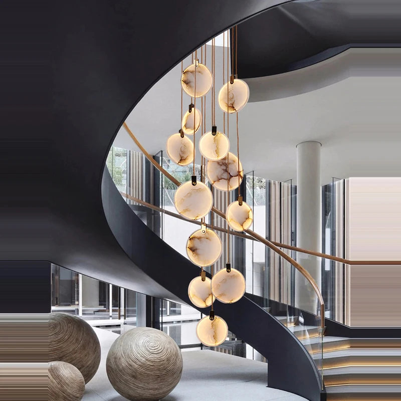 lustre led artistique en marbre doré à intensité réglable - vue 5 sur 25