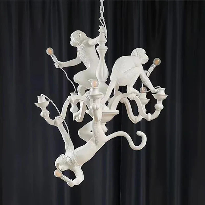 SANDYHA Art nordique singe lustres noir blanc Animal Design lampe à LED pour salon salle à manger centre commercial éclairage suspendu - vue 4 sur 7
