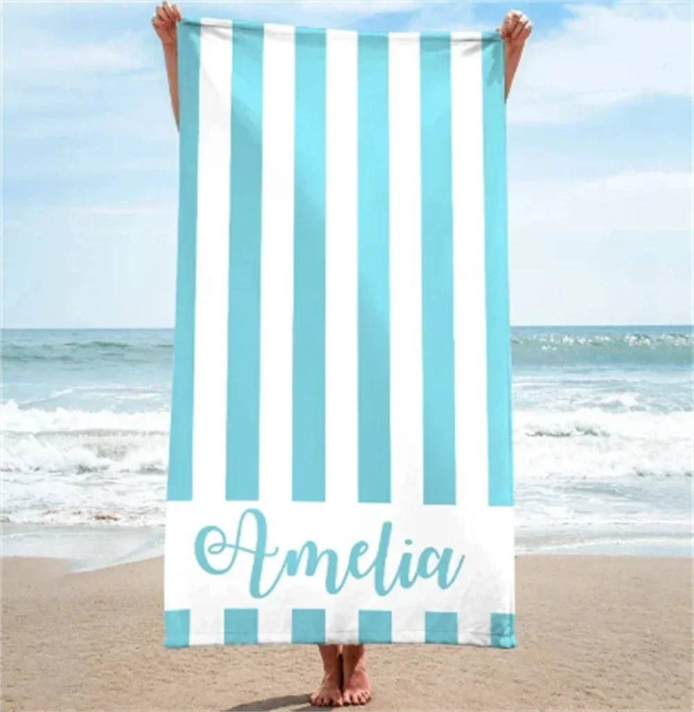 Serviette de plage personnalisee rayee microfibre avec prenom - vue 3 sur 5