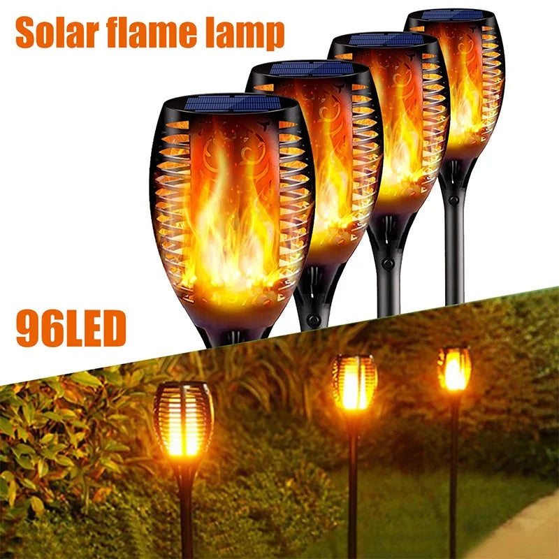 lampe solaire extérieure 96 led torche vacillante pour jardin et patio - vue 3 sur 11
