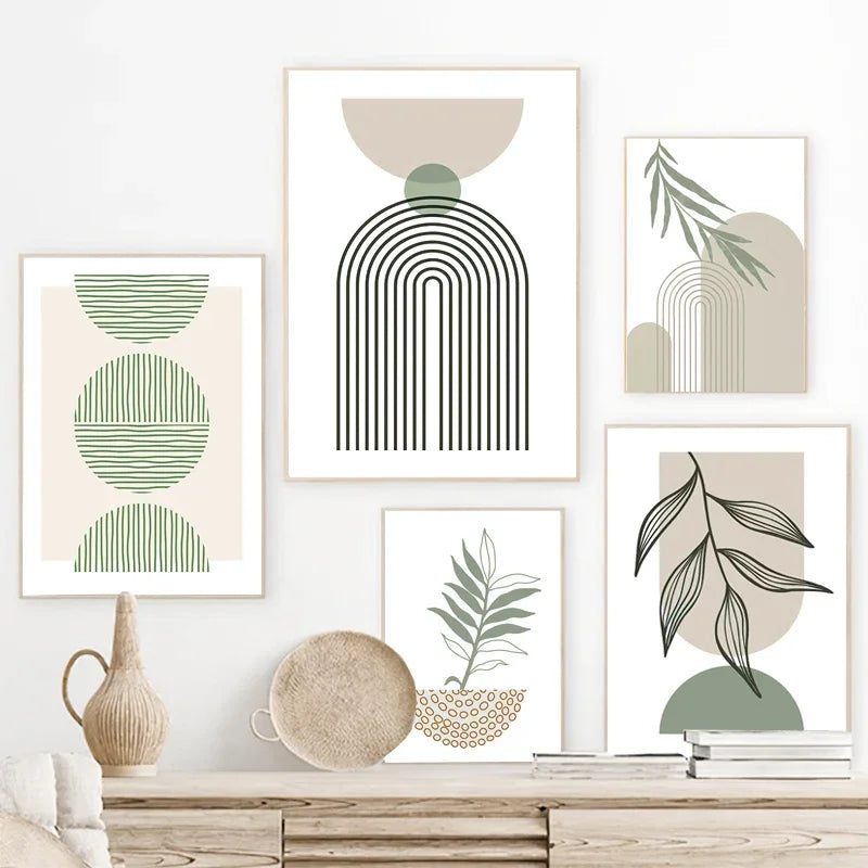 art mural abstrait boho feuilles géométriques moderne décoration intérieur