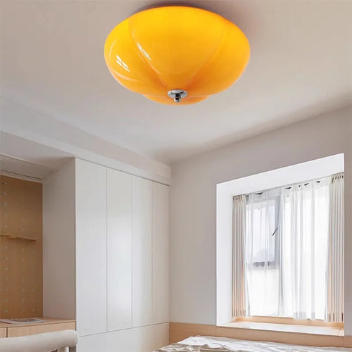 Retro LED minimalist orange pumpkin glass ceiling light for bedroom, hallway, entryway, study, or home decor - vue 3 sur 9