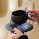 Tasse café rétro motif pierre brûlée soucoupe céramique