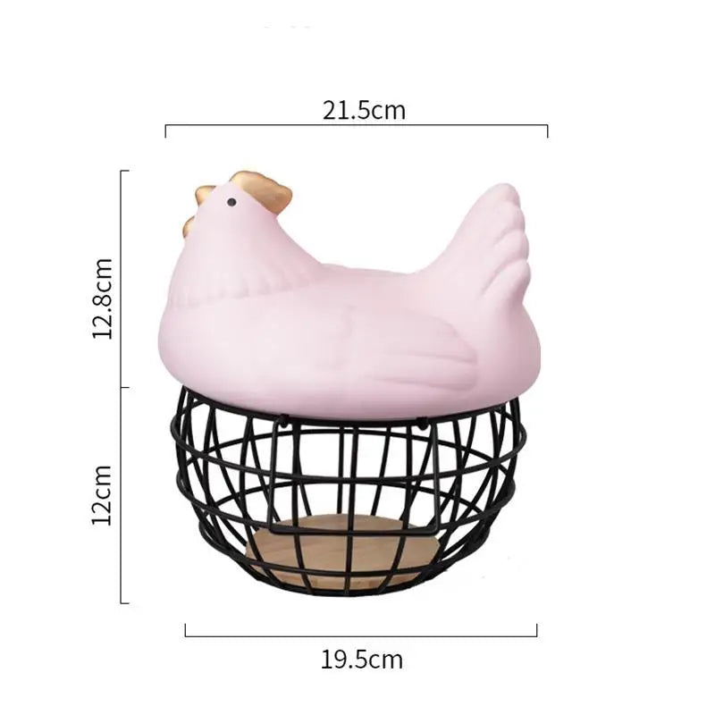 Ceramic Egg Storage Basket, Living Room, Fruit, Garlic, Hollow Metal Hen Shaped, Kitchen Organizer - vue 6 sur 14