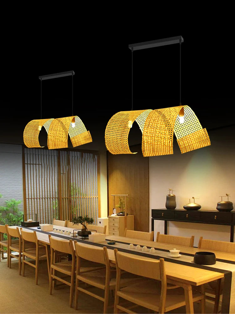 lustre en bambou style japonais pour décoration zen asiatique - vue 6 sur 11