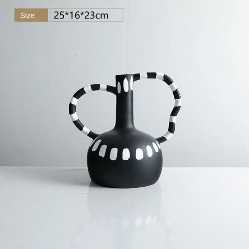 Black And White Polka Dot Double Ear Vase Decoration, Cave Style Homestay Sample Board Room Minimalist Flower Set - vue 9 sur 8
