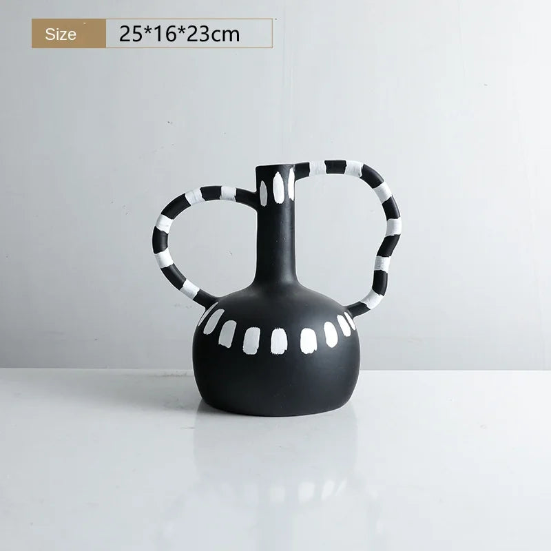 Black And White Polka Dot Double Ear Vase Decoration, Cave Style Homestay Sample Board Room Minimalist Flower Set - vue 8 sur 8