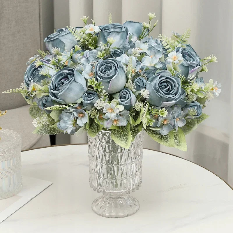 bouquet de roses artificielles en soie pour décoration intérieure - vue 3 sur 10