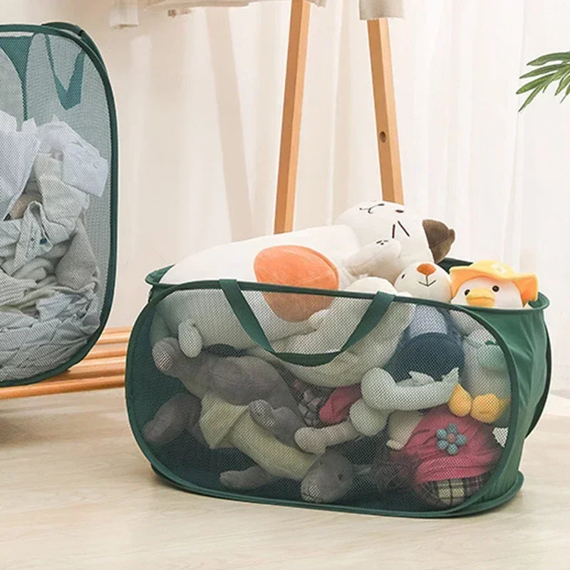 Durable Collapsible Laundry Basket, Mesh Pop Up Laundry Hamper With Side Pocket, Foldable Clothes Storage Hamper With Reinforced - vue 4 sur 9