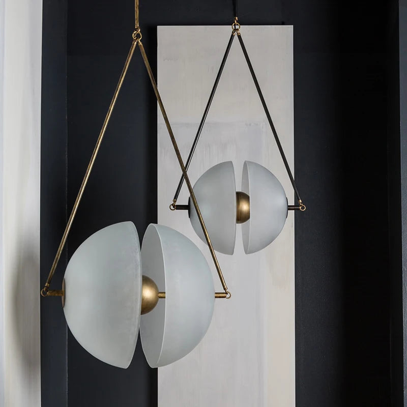 suspension en verre 	té art déco lampe métal - vue 5 sur 6