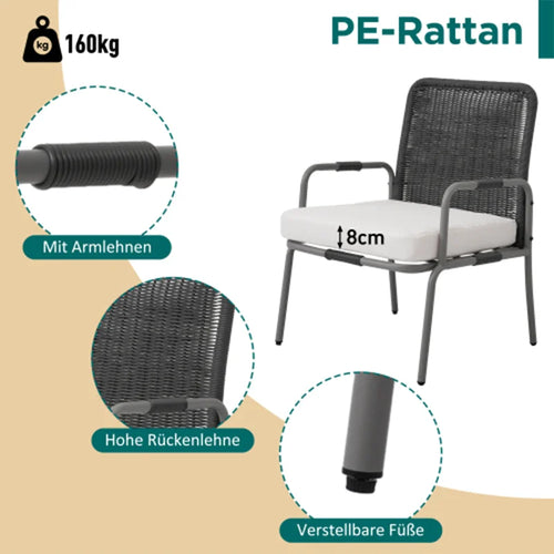 Poly Rattan Seating Group, Garden Furniture Seating Set garden Sets, garden Lounge for 4, with armchair, coffee table & Cushions - vue 7 sur 6