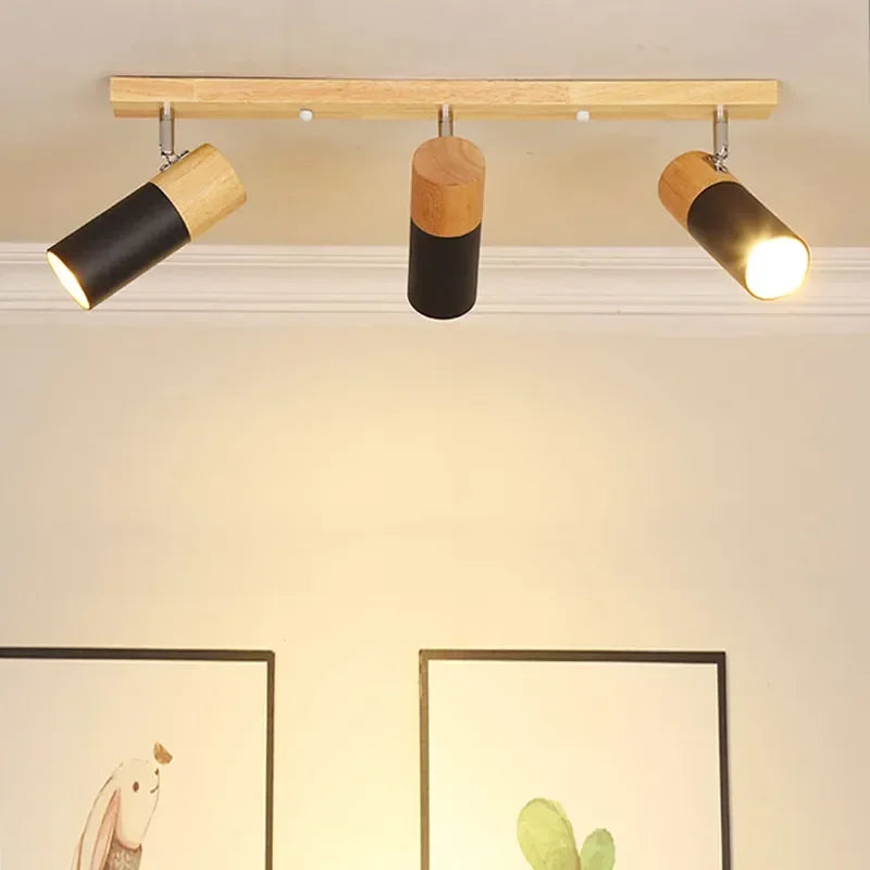 plafonniers nordiques en bois avec spot rotatif et réglable