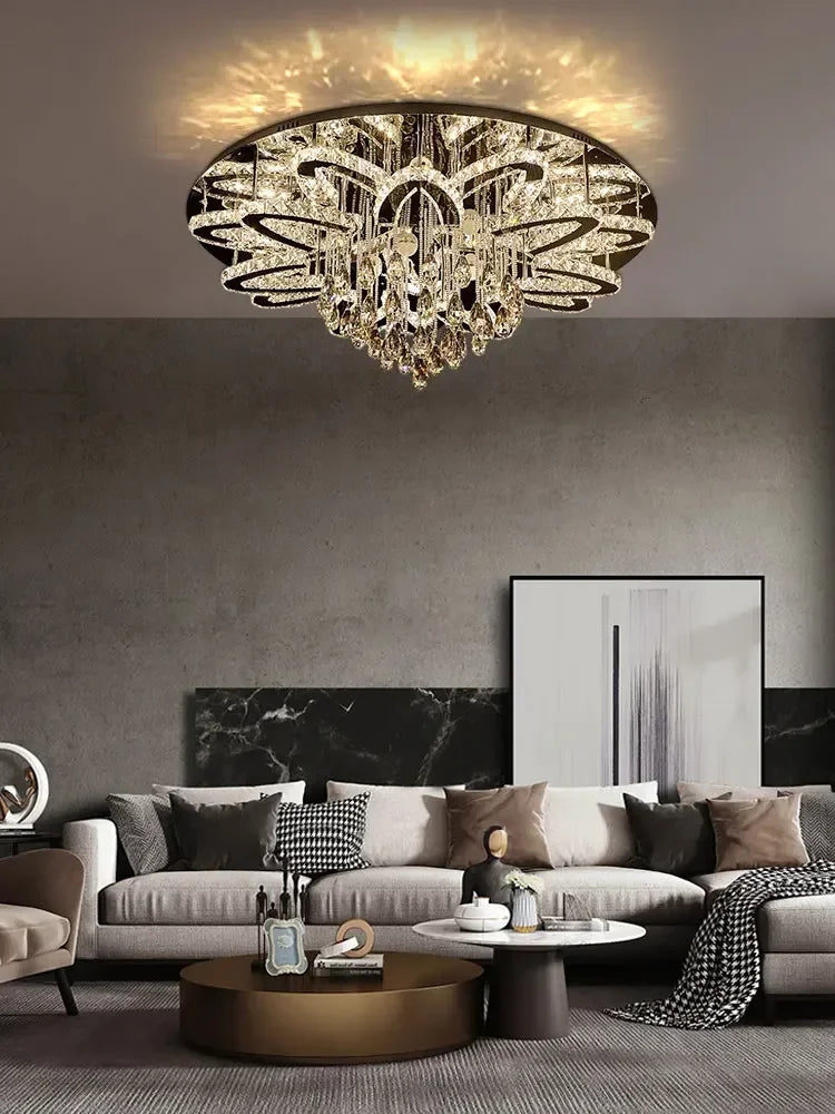 plafonnier led moderne en cristal et acier inoxydable design élégant pour intérieur - vue 7 sur 7