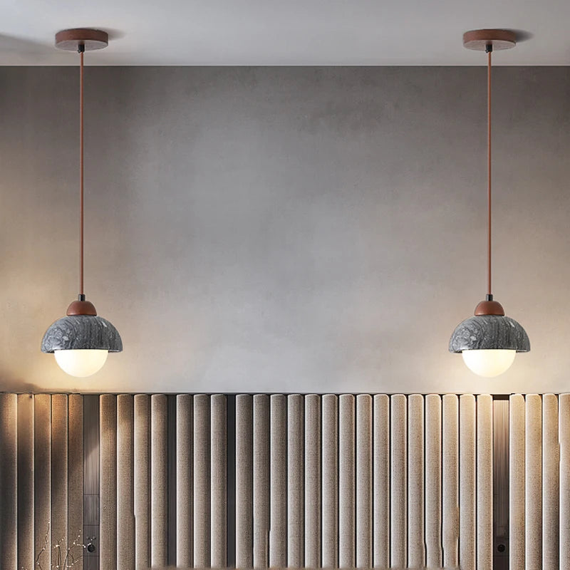 suspension LED en marbre design wabi sabi moderne