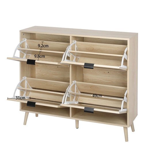 Shoe Cabinet Retro Country House Style, with 4 Rattan Flaps, Wooden Shoe Rack, Shoe Storage Chest for 20-36 Pairs of Shoes - vue 7 sur 10