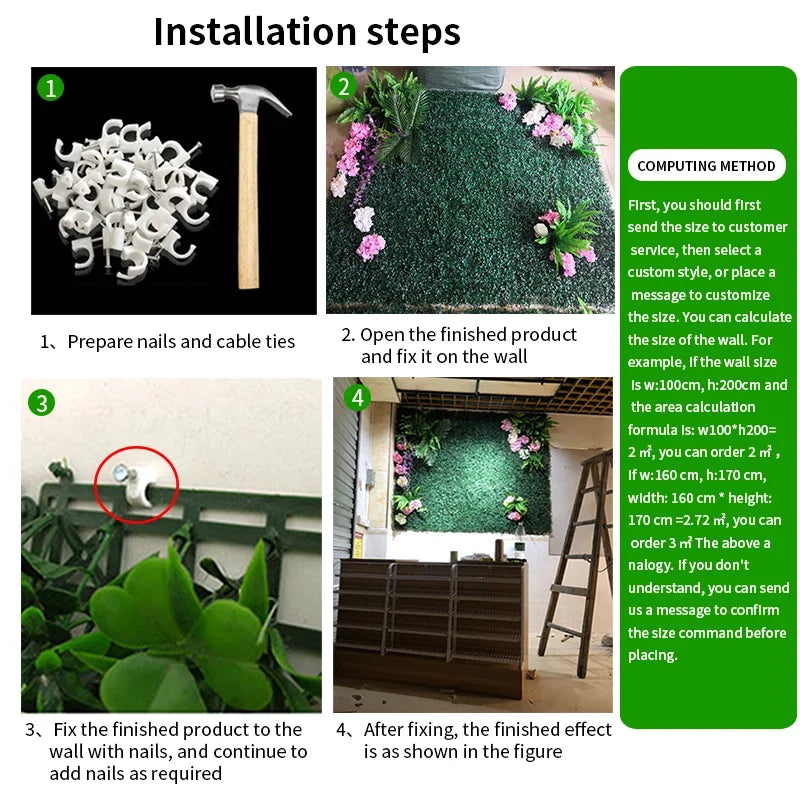 Custom Size Artificial Plant Wall Lawn, Green Plant Background Wall, Home Garden, Wedding Decoration, Plastic Lawn - vue 3 sur 18