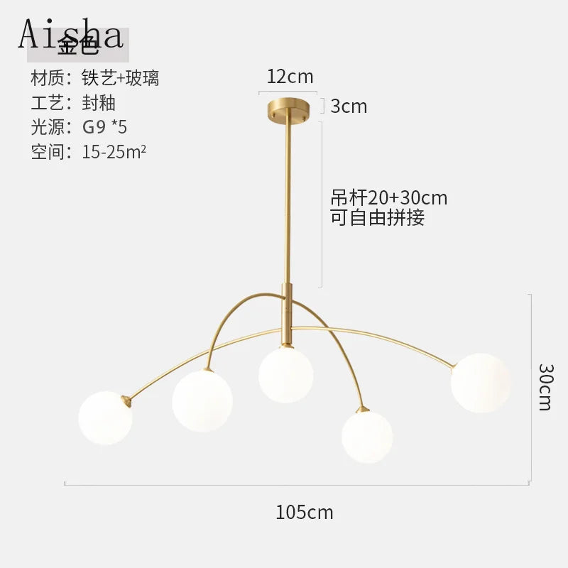 Minimalist Nordic pendant light with 5 decorative glass shades - vue 6 sur 8