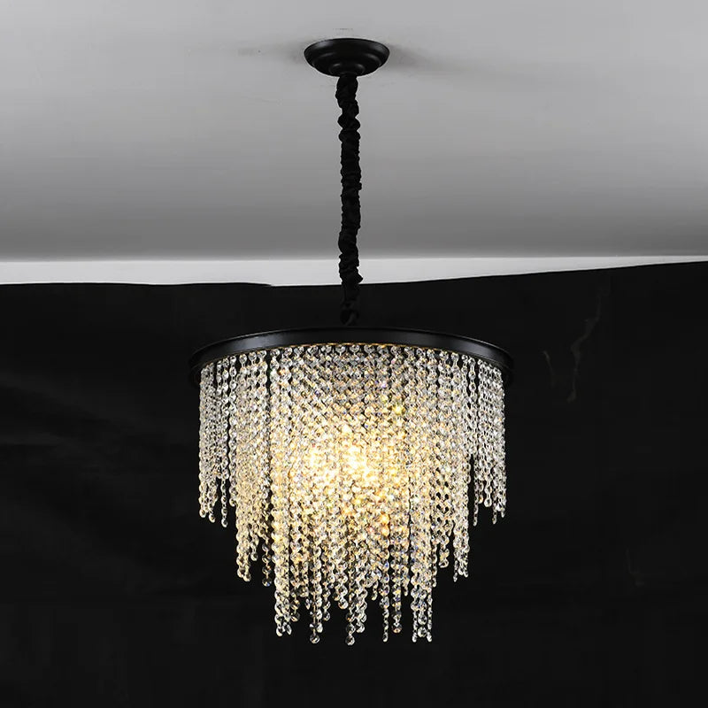 Lustre en cristal Luxe moderne LED chaîne de fronde or - vue 5 sur 10