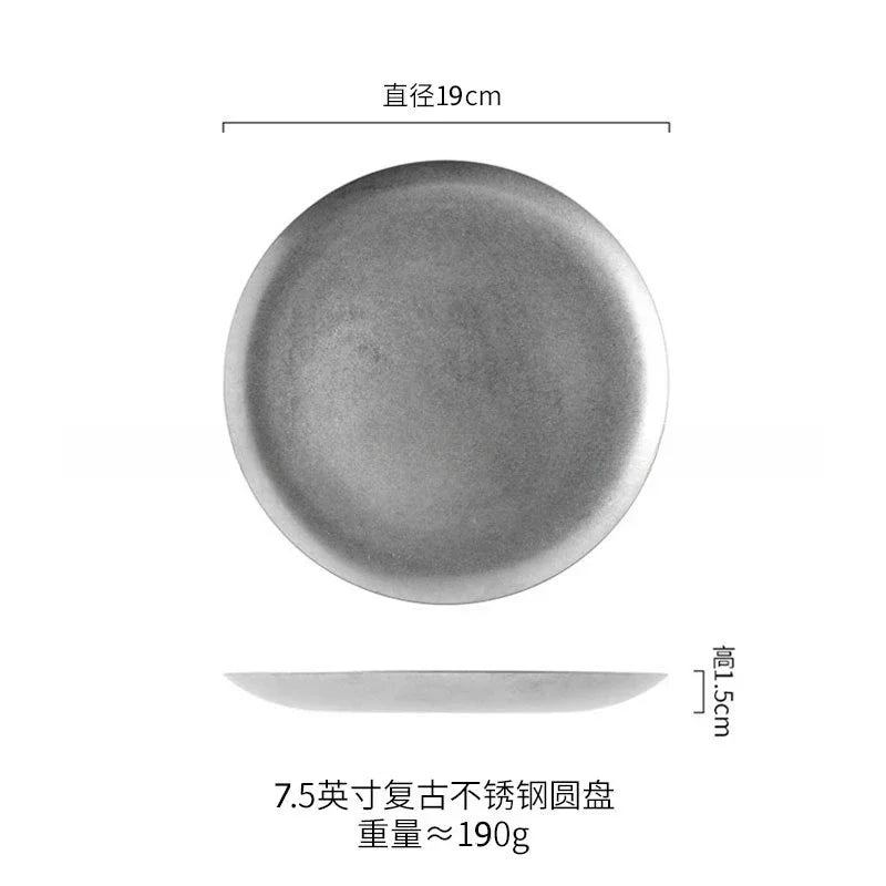 Assiette plate acier inoxydable style industriel vintage camping