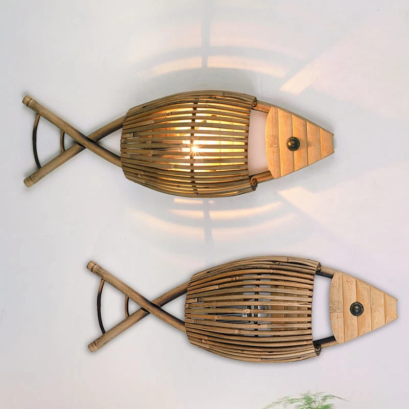 applique murale décorative rétro en bambou tissé poisson pour café et hôtel - vue 4 sur 8