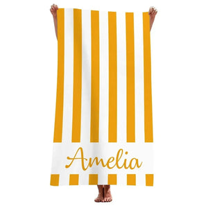 Personalised geometric striped microfibre beach towel