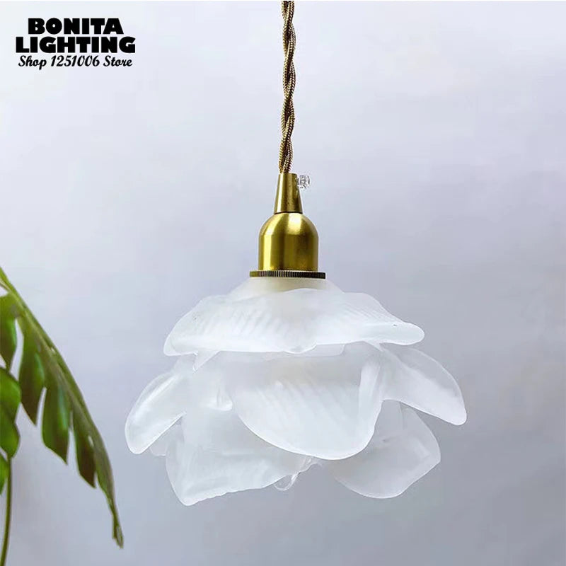 suspension rétro en verre pétales design fait main - vue 4 sur 8