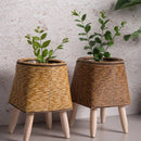 pot de fleurs rotin tressé créatif avec pieds amovibles et support durable