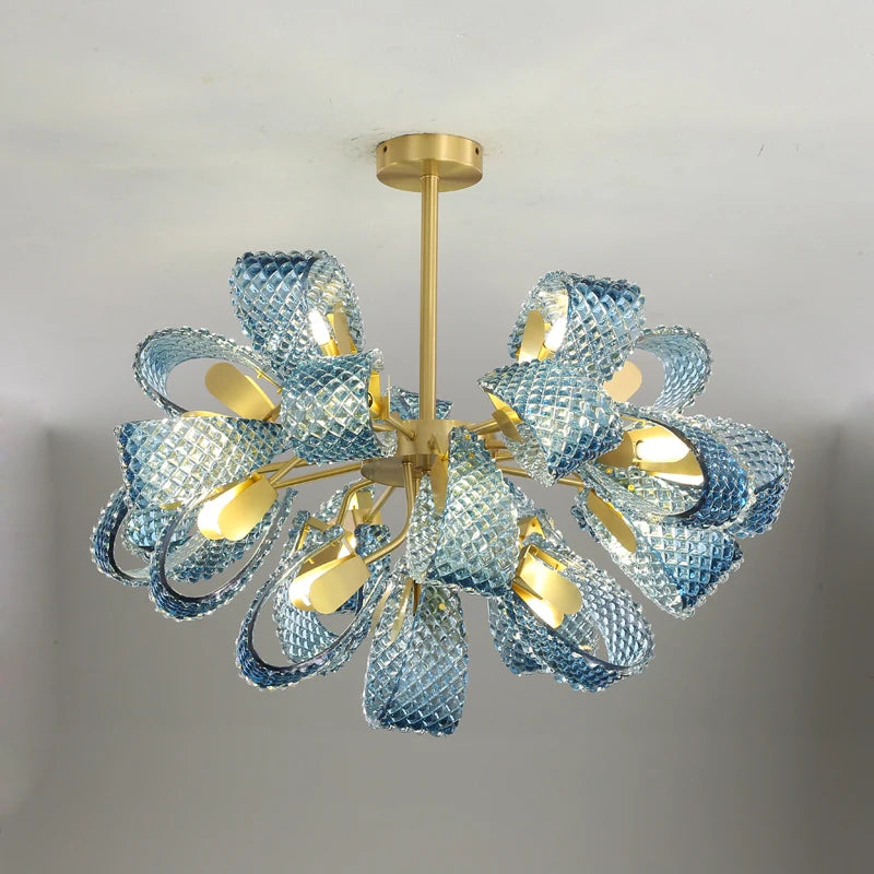 lustre artistique en verre de cristal avec led or - vue 6 sur 21
