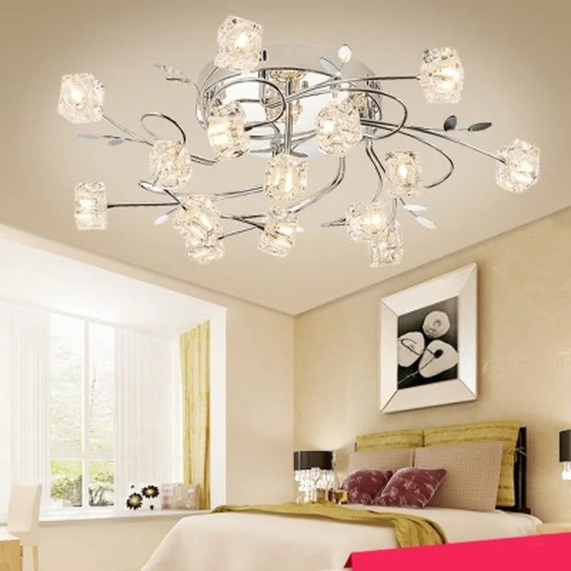 lustre moderne en métal chromé avec cristal et éclairage led - vue 5 sur 6