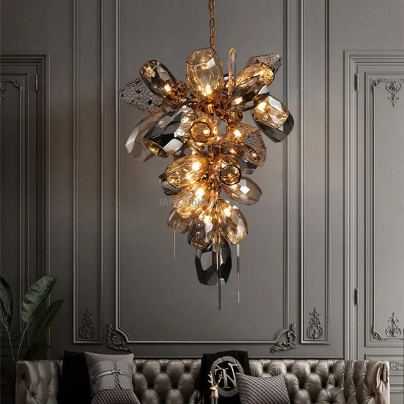 lustre moderne en acier inoxydable et cristal avec led intégrée