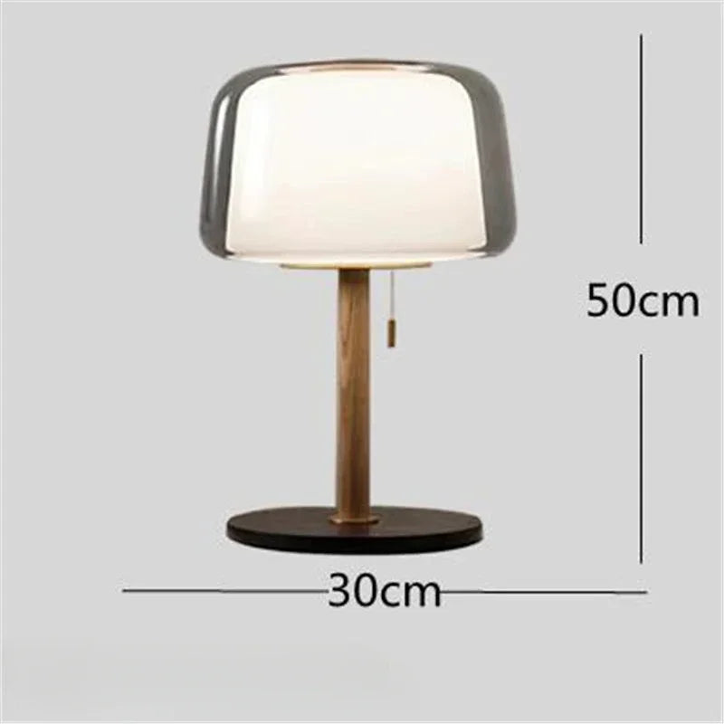 lampe de table moderne en bois et marbre avec abat-jour en verre - vue 9 sur 9