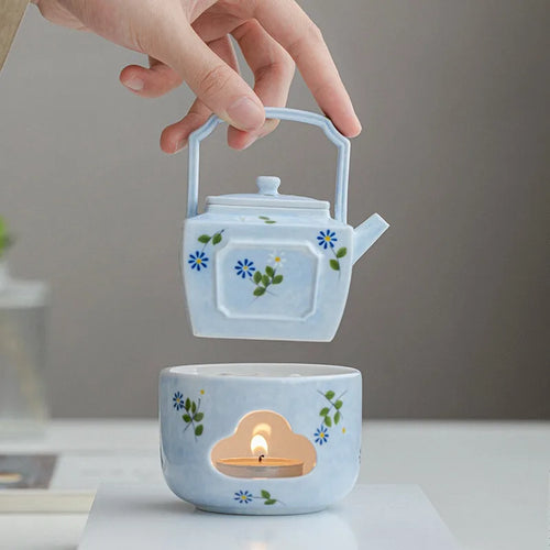 Théière marguerite peinte main porcelaine filtre kung fu