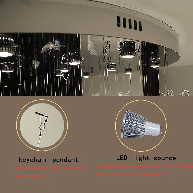 lustre plume en cristal led moderne en acier inoxydable - vue 5 sur 8