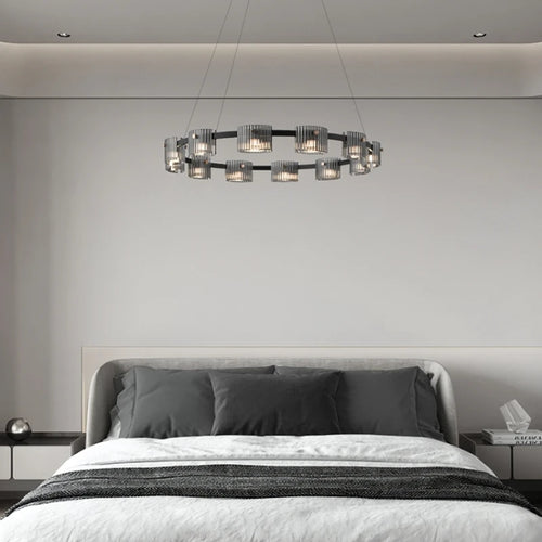 Minimalist forged glass chandelier with elegant LED lighting - vue 4 sur 10
