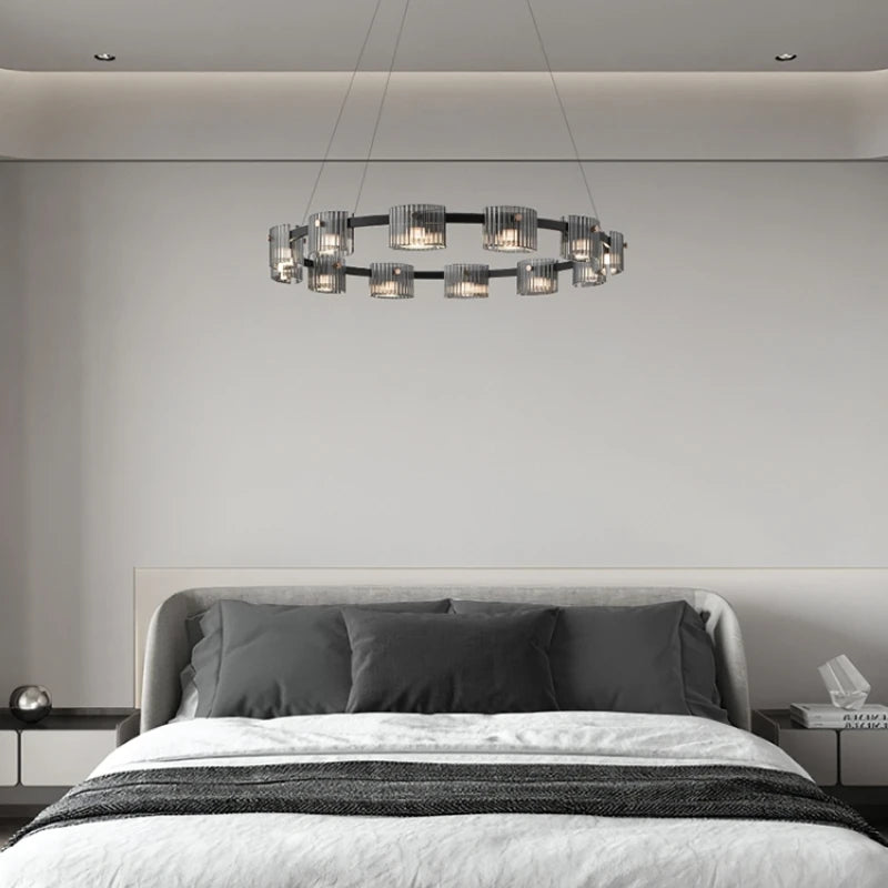 Minimalist forged glass chandelier with elegant LED lighting - vue 4 sur 10