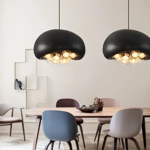 Minimalist wabi sabi style pendant chandelier with LED lighting - vue 3 sur 12
