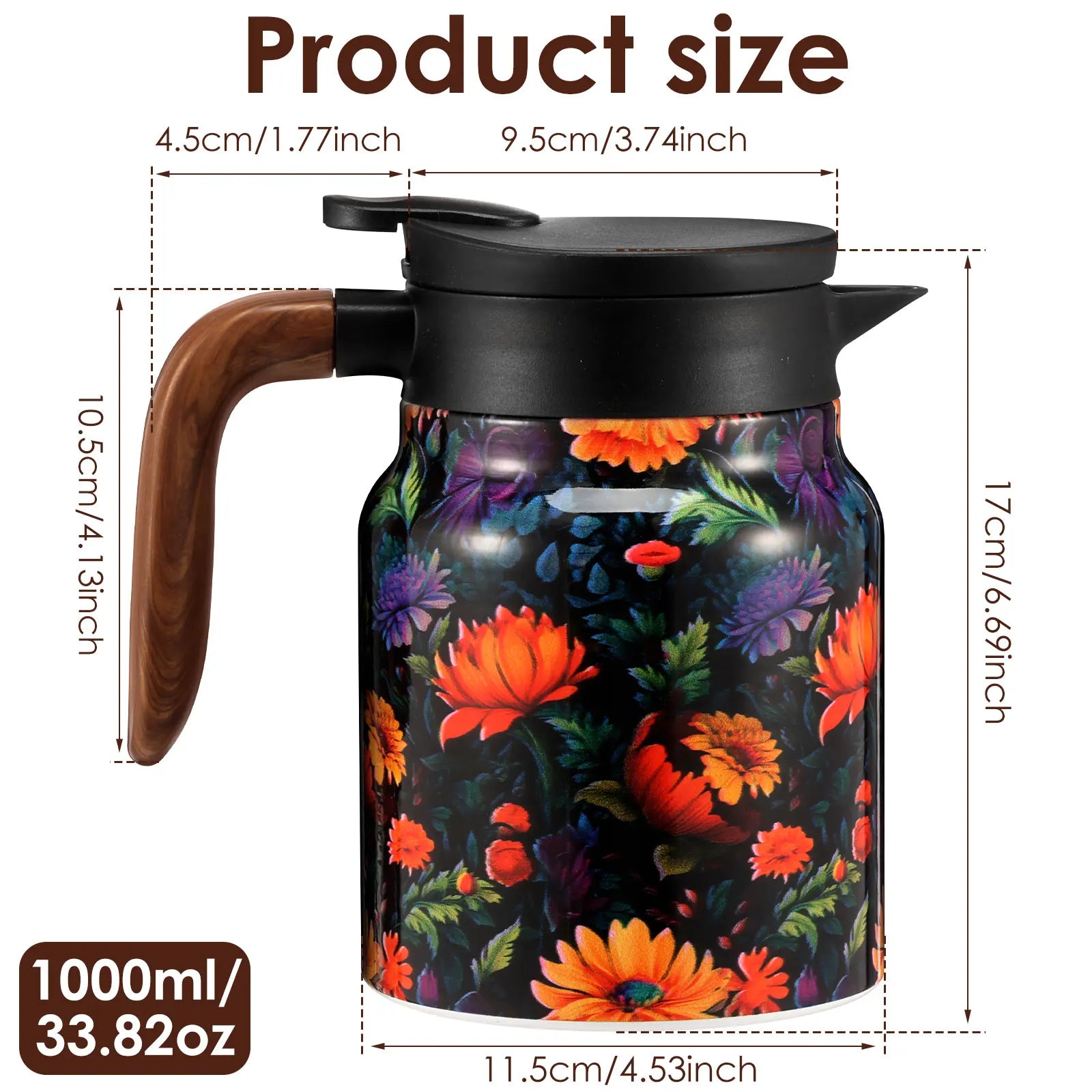 Theiere isotherme vintage floral acier inoxydable infuseur