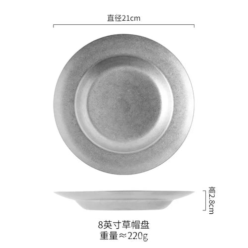 Assiettes plates nordiques vintage acier inoxydable steak dessert
