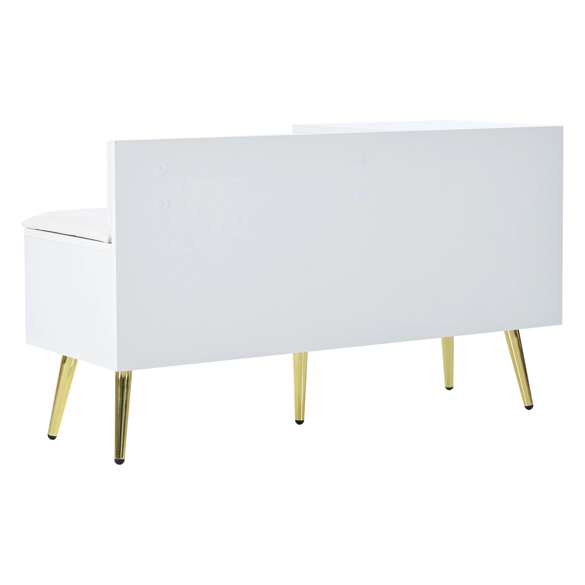 Modern luxury shoe chest in white with storage, upholstered bench and backrest shoe rack with metal handles and Meta - vue 3 sur 6