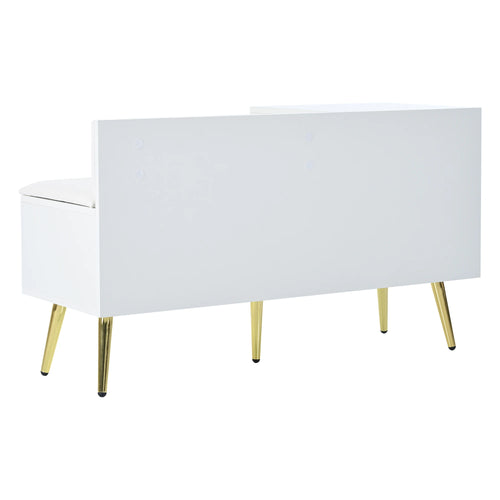 Modern luxury shoe chest in white with storage, upholstered bench and backrest shoe rack with metal handles and Meta - vue 4 sur 6