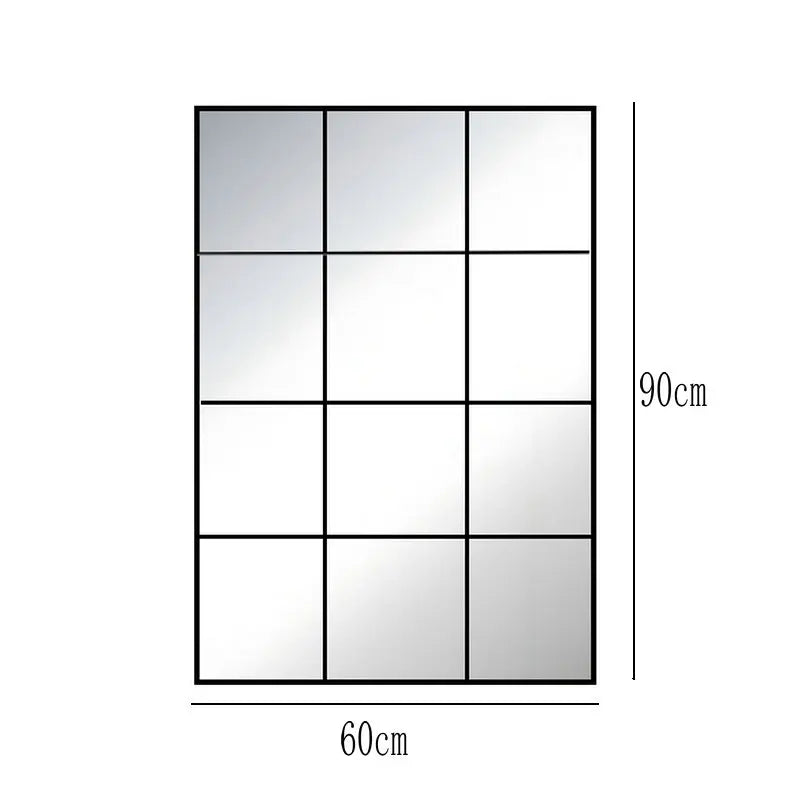 French retro decorative full-length mirror, square lattice false window to increase the sense of space, wall-mounted household m - vue 10 sur 10