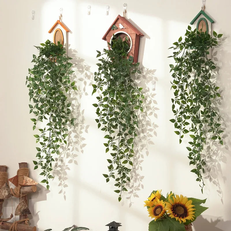 plante artificielle suspendue vignes en rotin décoration élégante - vue 4 sur 7