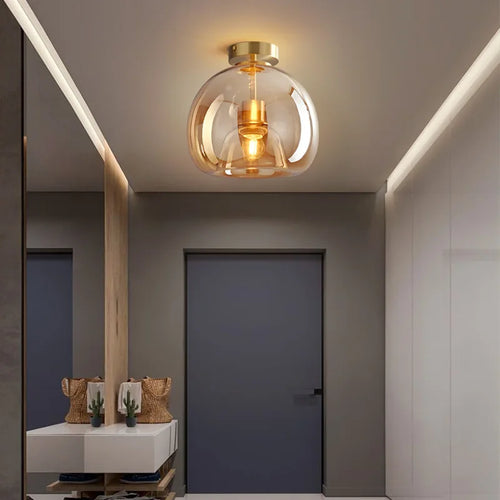Plafonnier design en verre de couloir passage luxe fumé ambre gris - vue 2 sur 8