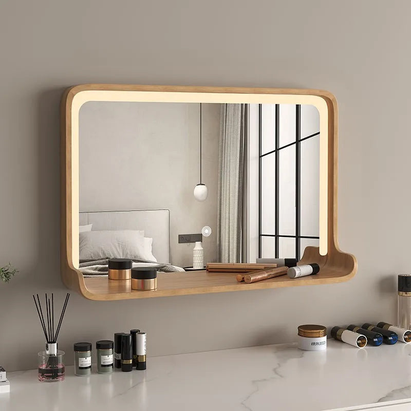 miroir nordique en bois massif pour salle de bain suspendu - vue 6 sur 12