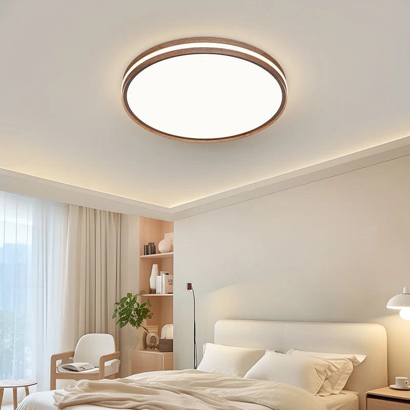 Minimalist nordic wooden ceiling light with modern LED lighting - vue 5 sur 12