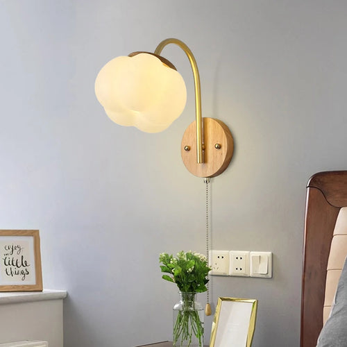 applique murale nordique en bois avec cordon interrupteur design coton
