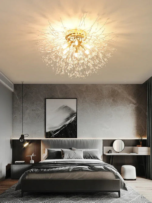 Modern Dandelion Crystal Pendant, Living Room, Dining Room, Bedroom Ceiling Light, Room Light, Fireball Decorative Light - vue 5 sur 12