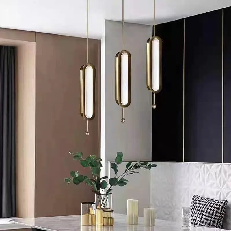 Circuit Suspension Nordique Créative LED Lumière Dorée Postmoderne pour Salon Cuisine Loft Chambre Chevet Lampe À Tête Unique - vue 6 sur 10